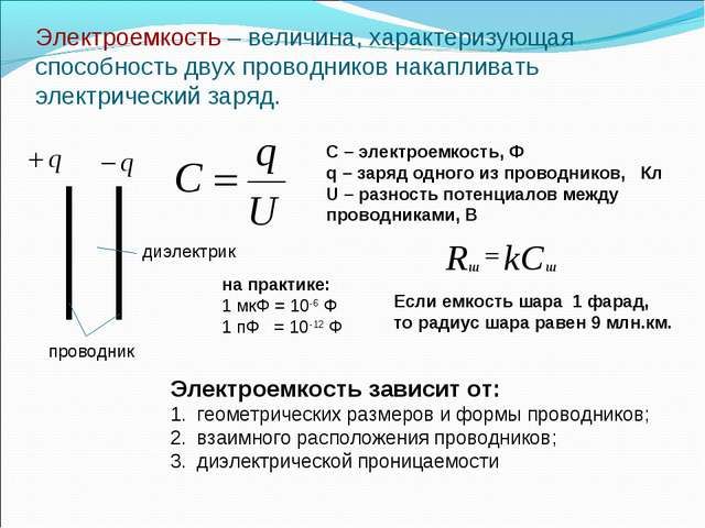 Электроемкость – формула, определение