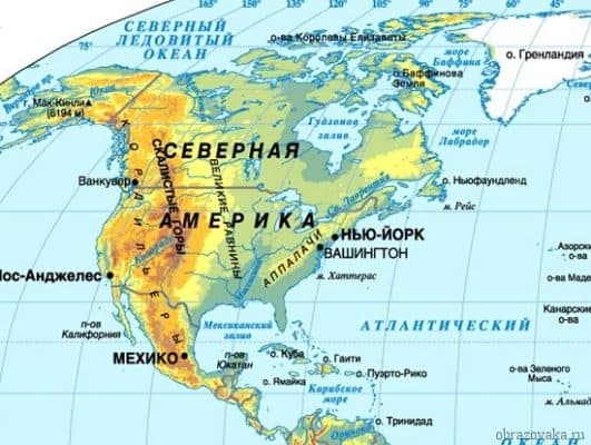 Географическое положение материка Северная Америка относительно других материков и экватора
