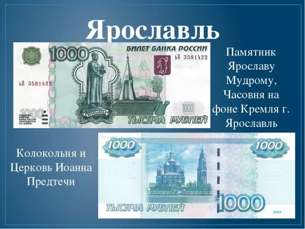 Какие города изображены на российских рублях?