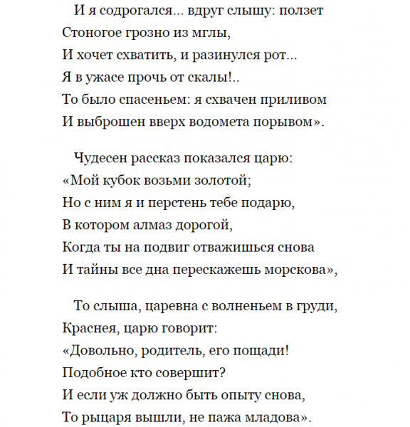 «Кубок» — краткое содержание баллады В.А. Жуковского