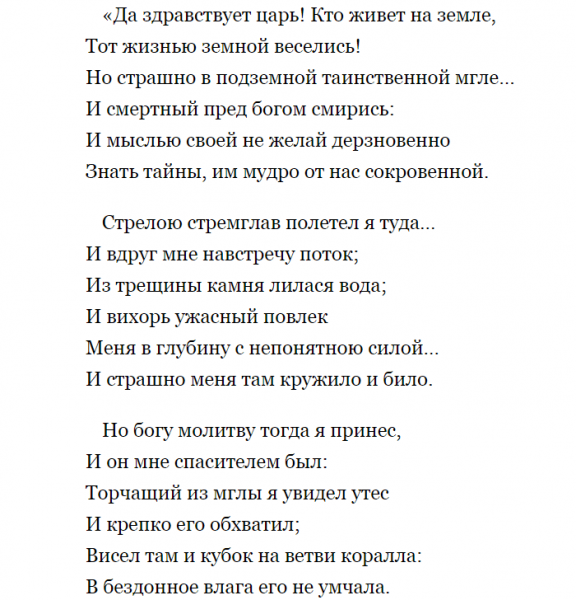 «Кубок» — краткое содержание баллады В.А. Жуковского
