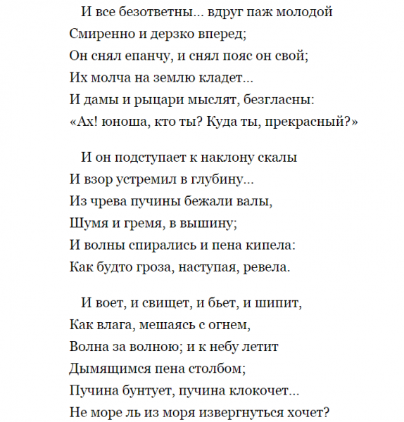 «Кубок» — краткое содержание баллады В.А. Жуковского