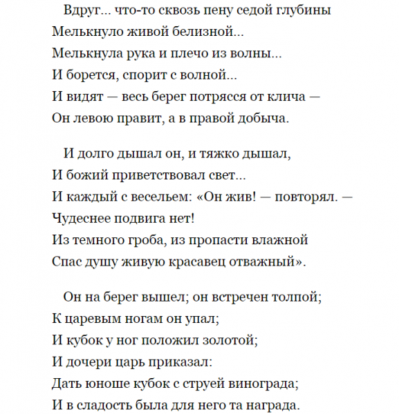 «Кубок» — краткое содержание баллады В.А. Жуковского