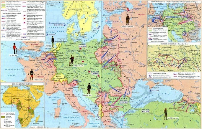 Первая мировая война: Восточный и Западный фронт, таблица основных событий