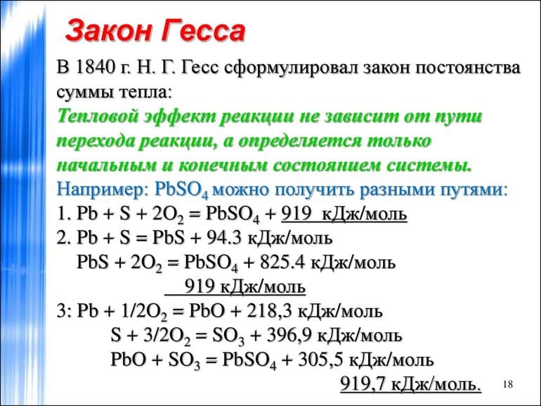 Закон Гесса — математическая формулировка и следствия