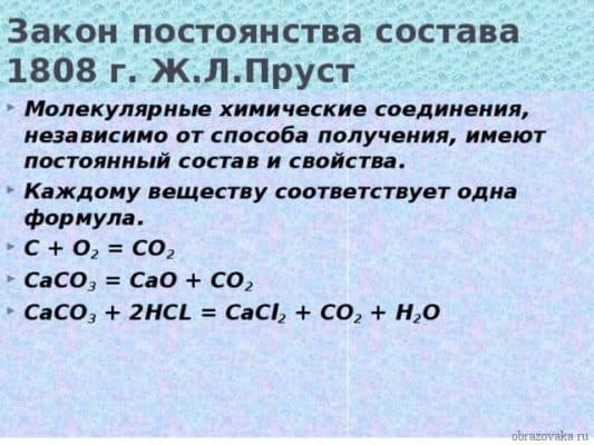 Закон постоянства состава вещества – практическое значение, формула (химия 8 класс)